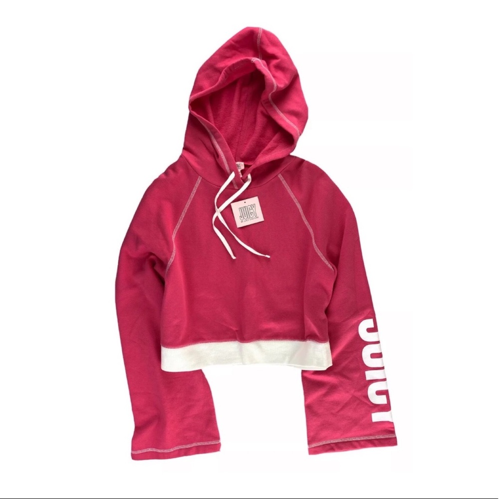 Juicy Couture Track Hoodie Pink White Cropped Pullover
